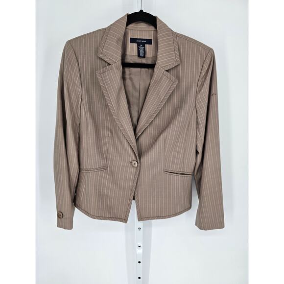 Jones Wear Women's Taupe Striped Polyester Blend Single Button Blazer Size 14 - Picture 1 of 4